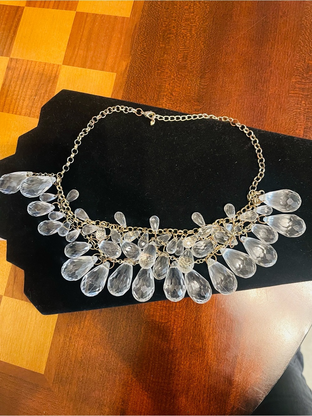 Crystal Teardrop Fringe Necklace - Gold Chain